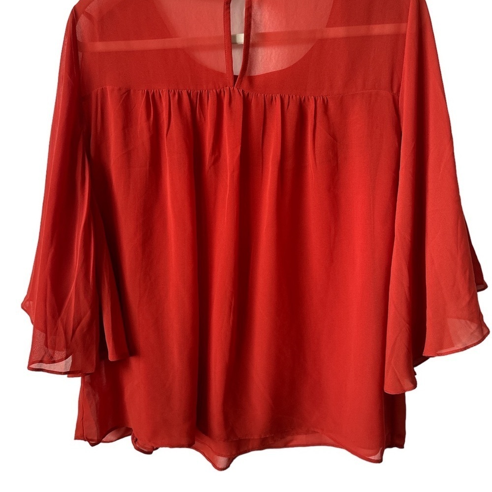 New York & Co Red Flowy Bell Sleeves Top Medium - Picture 2 of 6